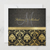 Elegant Black en Gold Damask met Monogram Kaart (Voorkant)