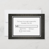 Elegant Black en Gold Damask met Monogram RSVP (Achterkant)