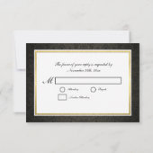 Elegant Black en Gold Damask met Monogram RSVP Kaartje (Achterkant)