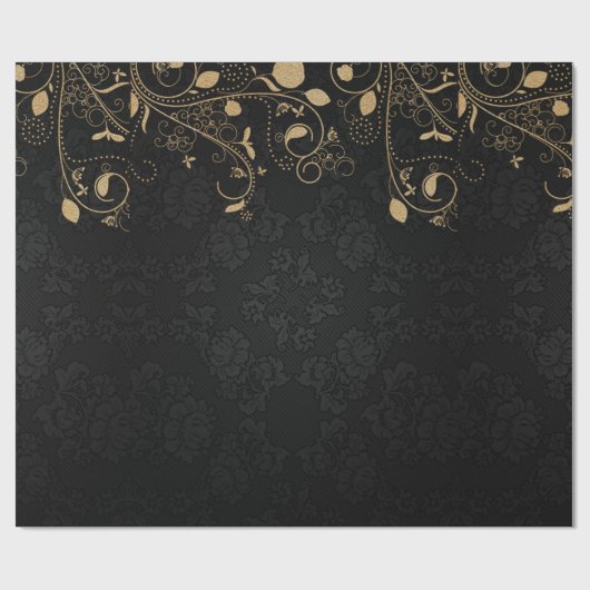 Elegant Black en Gold Damask Pattern Cadeaupapier (Vlak)