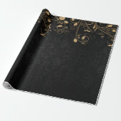 Elegant Black en Gold Damask Pattern Cadeaupapier (Uitgerold)