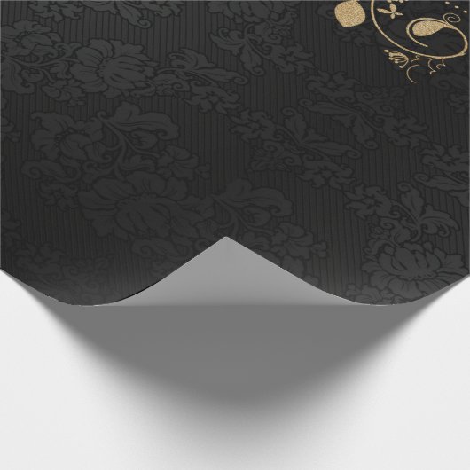 Elegant Black en Gold Damask Pattern Cadeaupapier (Hoek)