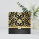 Elegant Black en Gold  Damask Reception Kaart (Staand voorkant)