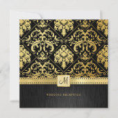 Elegant Black en Gold  Damask Reception Kaart (Voorkant)