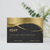 Elegant Black en Gold Damask RSVP Kaartje (Staand voorkant)