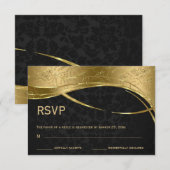 Elegant Black en Gold Damask RSVP Kaartje (Voorkant / Achterkant)