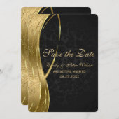 Elegant Black en Gold Damask-Save the Date Kaart (Voorkant / Achterkant)