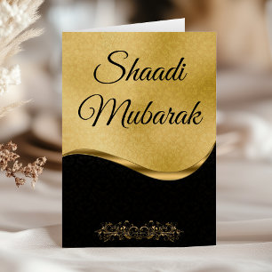Elegant Black en Gold Damask Shaadi Mubarak Kaart