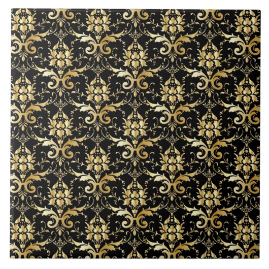 Elegant Black en Gold Damask Tegeltje (Voorkant)