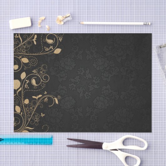 Elegant Black en Gold Damask Tissuepapier (Craft)