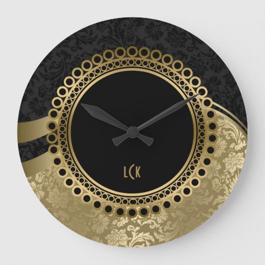 Elegant Black en Gold Damaskers  Lijst Grote Klok (Voorkant)