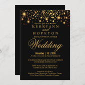 Elegant Black en Gold Faux Folie Stippen Uitnodigi Kaart (Voorkant / Achterkant)