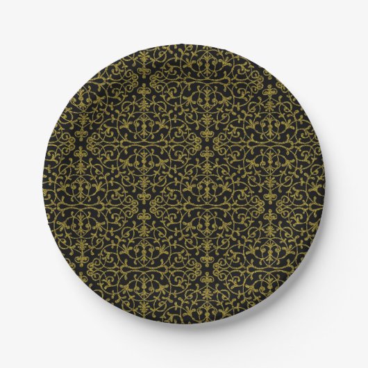 Elegant Black en Gold Filigree Pattern Papieren Bordje (Voorkant)