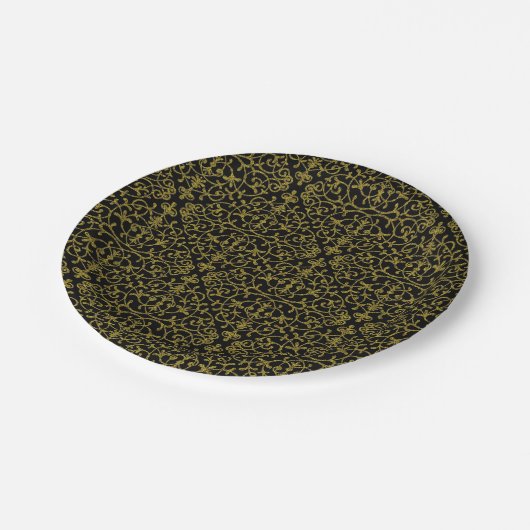 Elegant Black en Gold Filigree Pattern Papieren Bordje (Gekanteld)