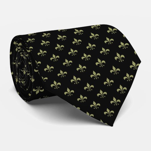 Elegant Black en Gold Fleur-de-lis Stropdas (Opgerold)