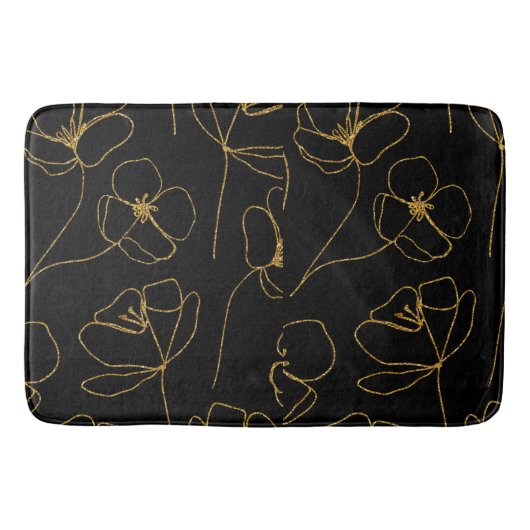 Elegant Black en Gold Floral Badmat (Voorkant)