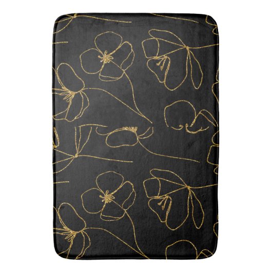 Elegant Black en Gold Floral Badmat (Voorkant Verticaal)