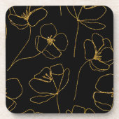 Elegant Black en Gold Floral Bier Onderzetter (Voorkant)