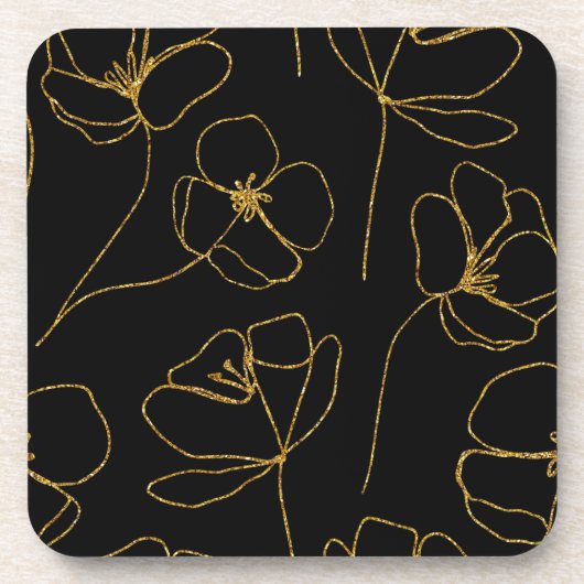Elegant Black en Gold Floral Bier Onderzetter (Voorkant)
