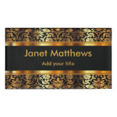 Elegant Black en Gold Floral Damask Naambadge (Voorkant)