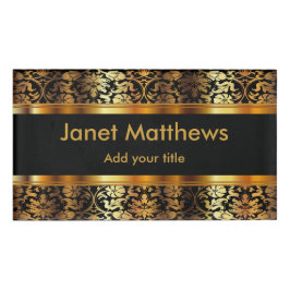 Elegant Black en Gold Floral Damask Naambadge