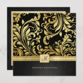 Elegant Black en Gold Floral Damask Reception Kaart (Voorkant / Achterkant)