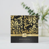 Elegant Black en Gold Floral Damask Reception Kaart (Staand voorkant)
