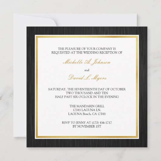 Elegant Black en Gold Floral Damask Reception Kaart (Achterkant)