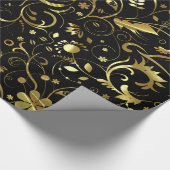 Elegant Black en Gold Floral Damaskers Cadeaupapier (Hoek)
