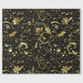 Elegant Black en Gold Floral Damaskers Cadeaupapier (Vlak)