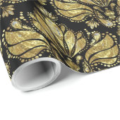 Elegant Black en Gold  Floral Damaskers Cadeaupapier (Rol Hoek)