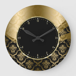 Elegant Black en Gold Floral Damaskers Grote Klok