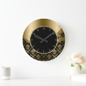 Elegant Black en Gold Floral Damaskers Grote Klok (Huis)