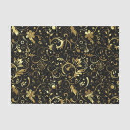 Elegant Black en Gold Floral Damaskers Tissuepapier