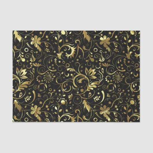 Elegant Black en Gold Floral Damaskers Tissuepapier (Voorkant)