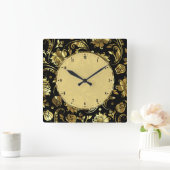 Elegant Black en Gold  Floral Damaskers Vierkante Klok (Huis)