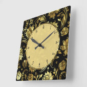 Elegant Black en Gold  Floral Damaskers Vierkante Klok (Hoek)