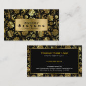 Elegant Black en Gold Floral Damaskers Visitekaartje (Voorkant / Achterkant)