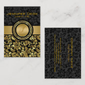 Elegant Black en Gold Floral Damaskers Visitekaartje (Voorkant / Achterkant)
