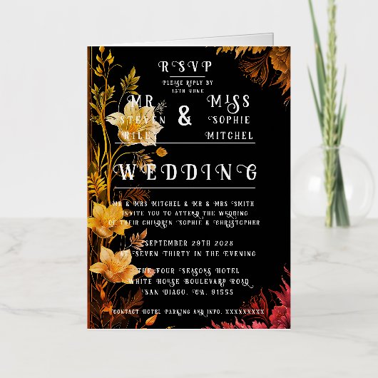 Elegant Black en Gold Floral Folie Wenskaart (Voorkant)