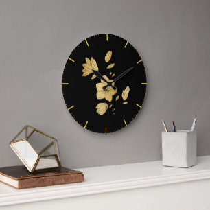 Elegant Black en Gold Floral Grote Klok