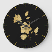 Elegant Black en Gold Floral Grote Klok (Voorkant)
