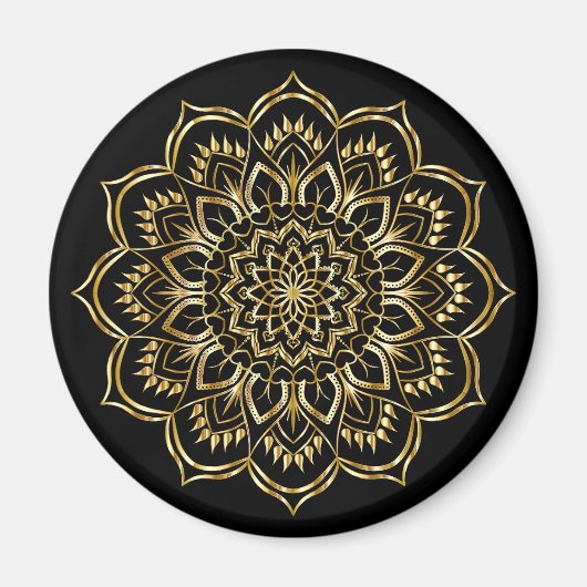 Elegant Black en Gold Floral Mandala Pattern Magneet (Voorkant)