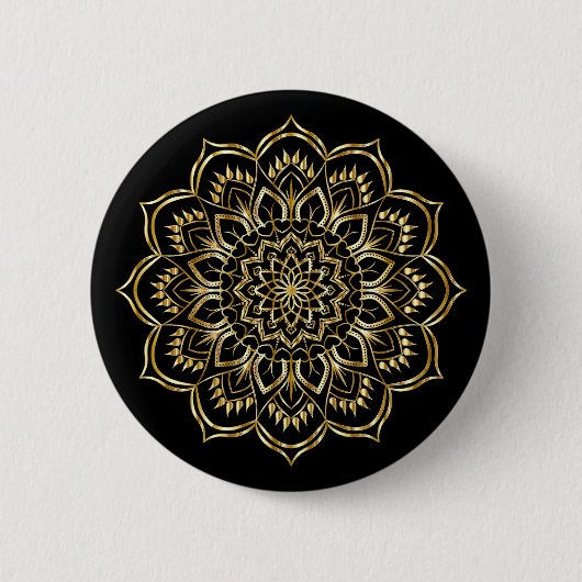 Elegant Black en Gold Floral Mandala Pattern Ronde Button 5,7 Cm (Voorkant)