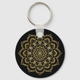 Elegant Black en Gold Floral Mandala Pattern Sleutelhanger