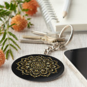 Elegant Black en Gold Floral Mandala Pattern Sleutelhanger (Zijkant)
