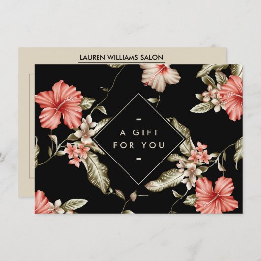 Elegant Black en Gold Floral Pattern Gift Kaart (Voorkant / Achterkant)