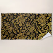 Elegant Black en Gold Floral Pattern Strandlaken (Voorkant)