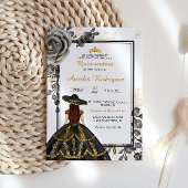 Elegant Black en Gold Floral Quinceanera Kaart