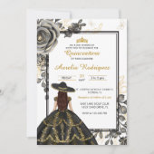 Elegant Black en Gold Floral Quinceanera Kaart (Voorkant)